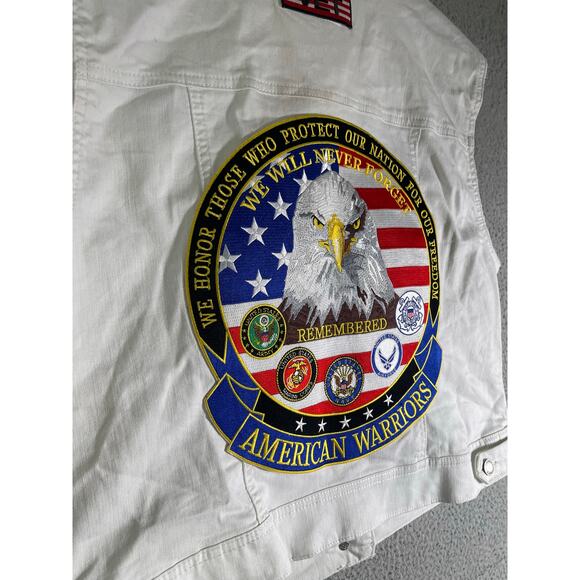 Patriotic Eagle Flag Patchwork Vest 3XL Men’s Denim Look USA Military Veteran - Picture 7 of 12